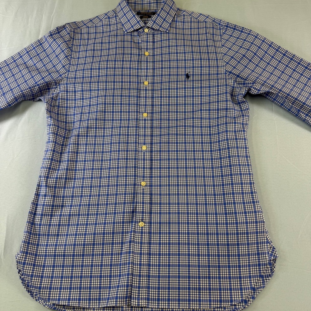 Polo Ralph Lauren Mens Slim Fit Easy Care Plaid Button Dwn Shirt Blue 16.5 32/33